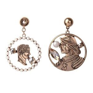 Roman Gods Pearl Crystal Abstract Vintage Gold Mismatch Statement Earrings